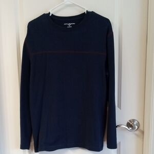 John Ashford Men's Dark Blue Long Sleeve Tee with Red Stitch Detailing